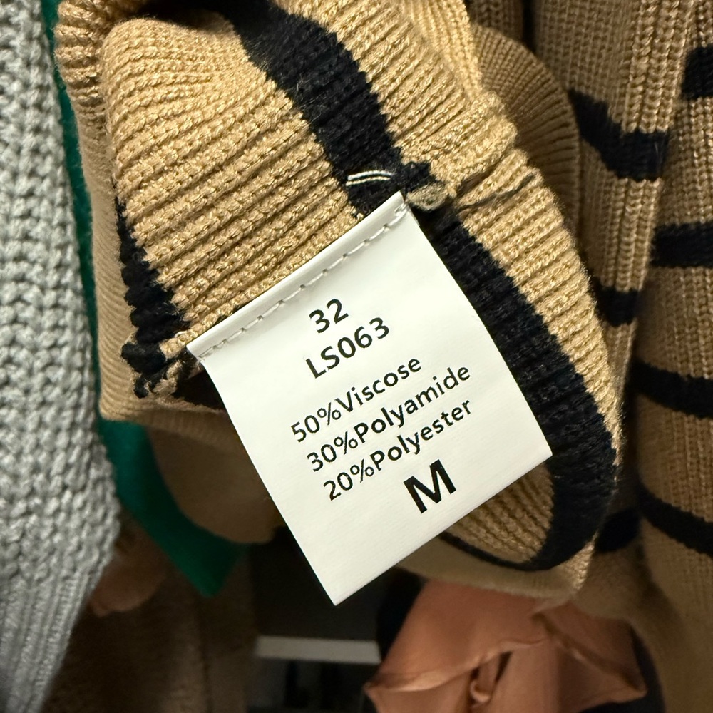 Lillusory Tan & Black Striped Sweater | Oversized Knit Pullover | Size M - Picture 6 of 6